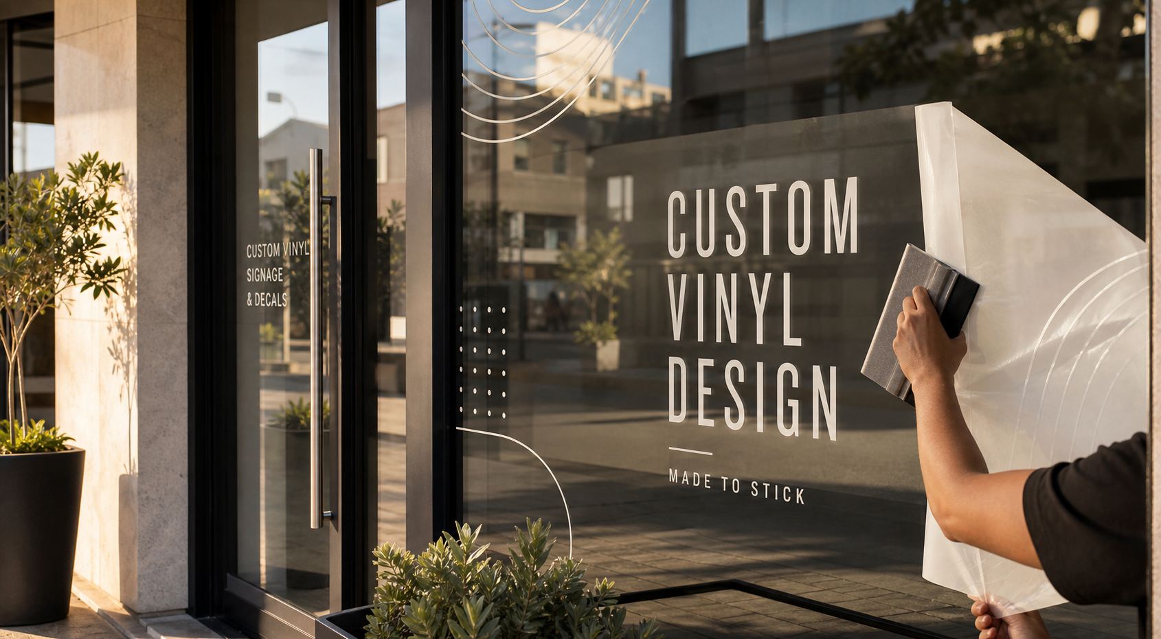 Custom vinyl lettering applied to a boutique storefront